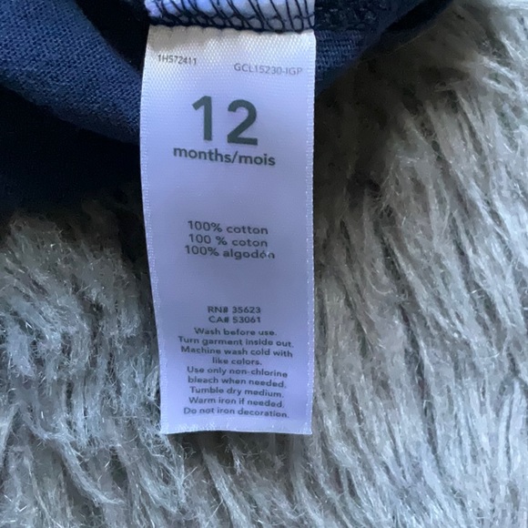 Carter’s 2 long sleeve tee shirts. Blue & blue with gray and yellow strips. 12m - Picture 5 of 9